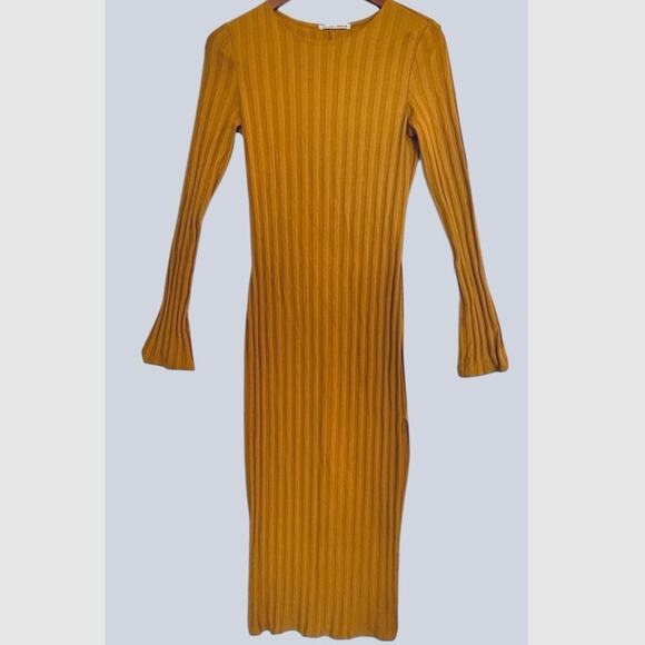 Reformation Dillon Mustard Yellow Ribbed Midi Dress Side Slit Women’s Small midi - Picture 1 of 8